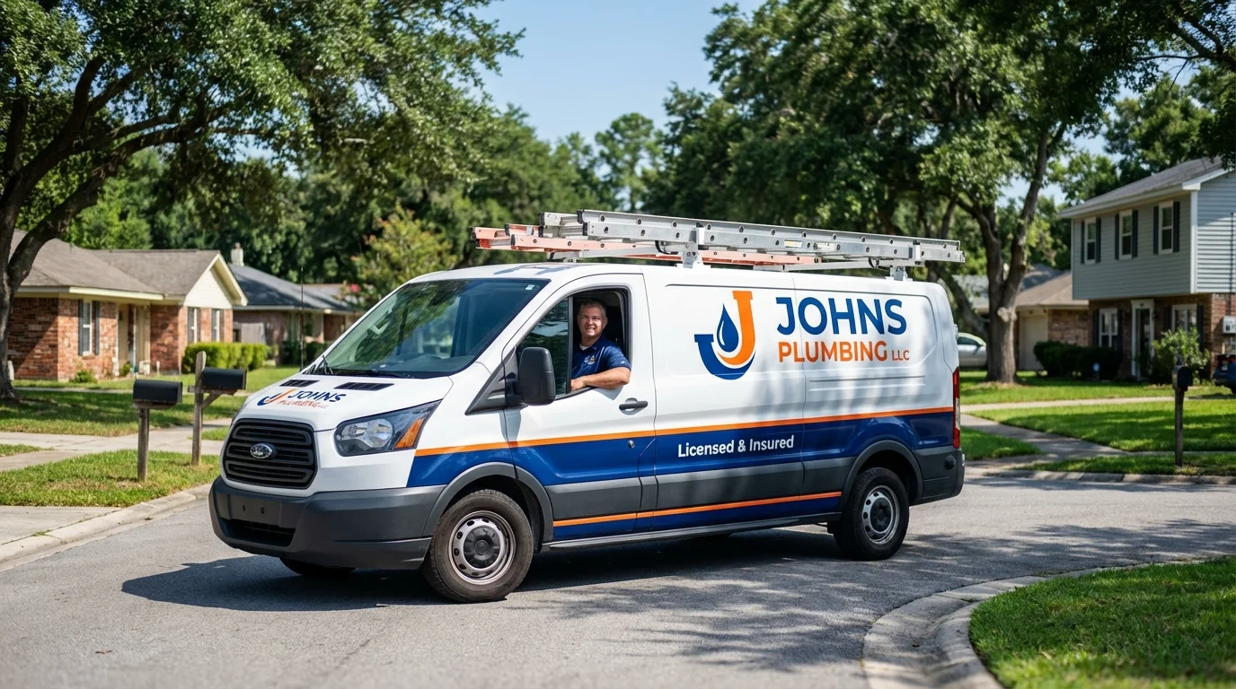Johns Plumbing LLC service van in Hamburg, IA