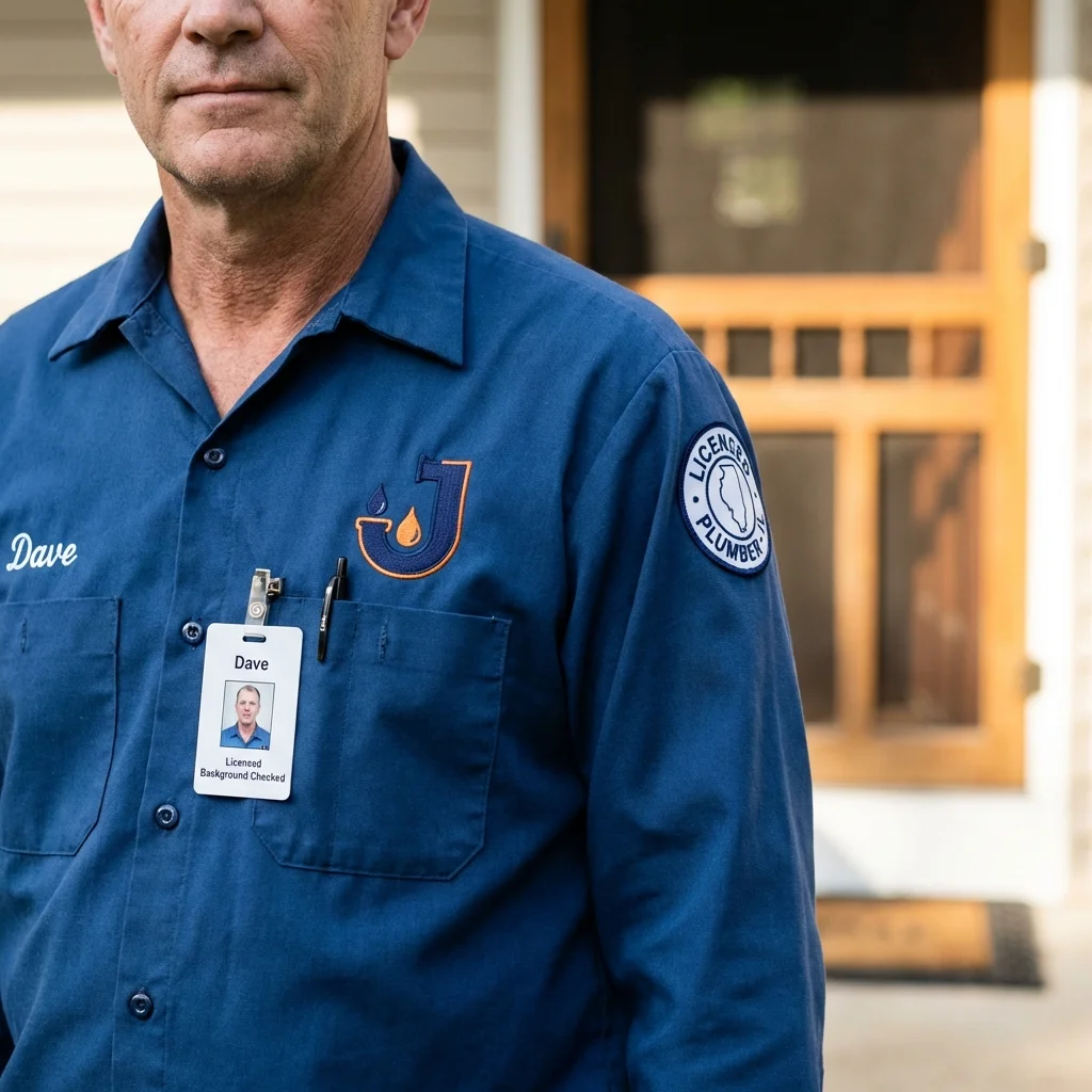 Licensed plumber showing ID badge in Hamburg, IA